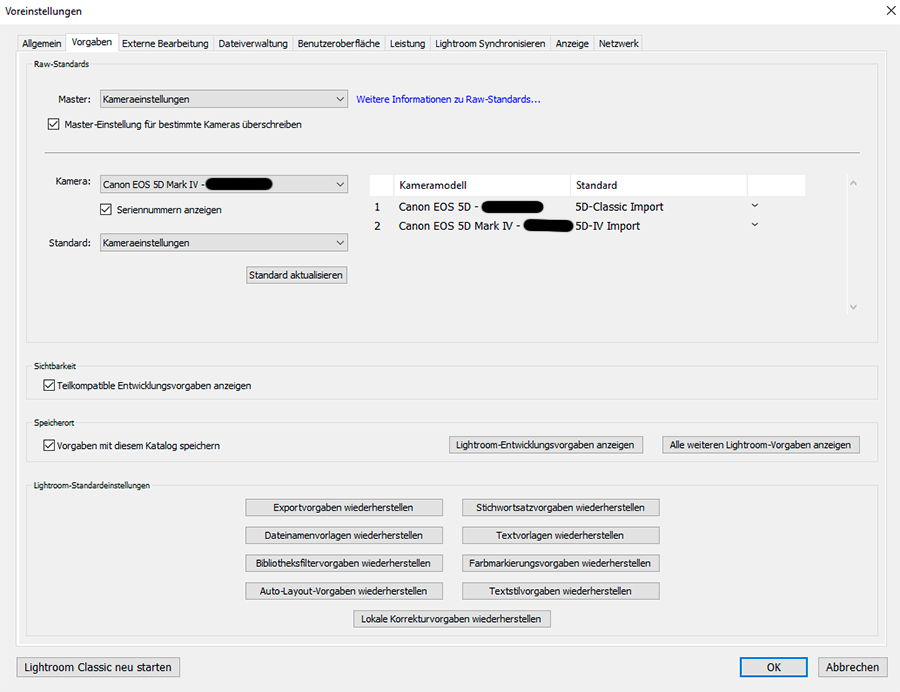 Importvorgabe Kamera Lightroom 03