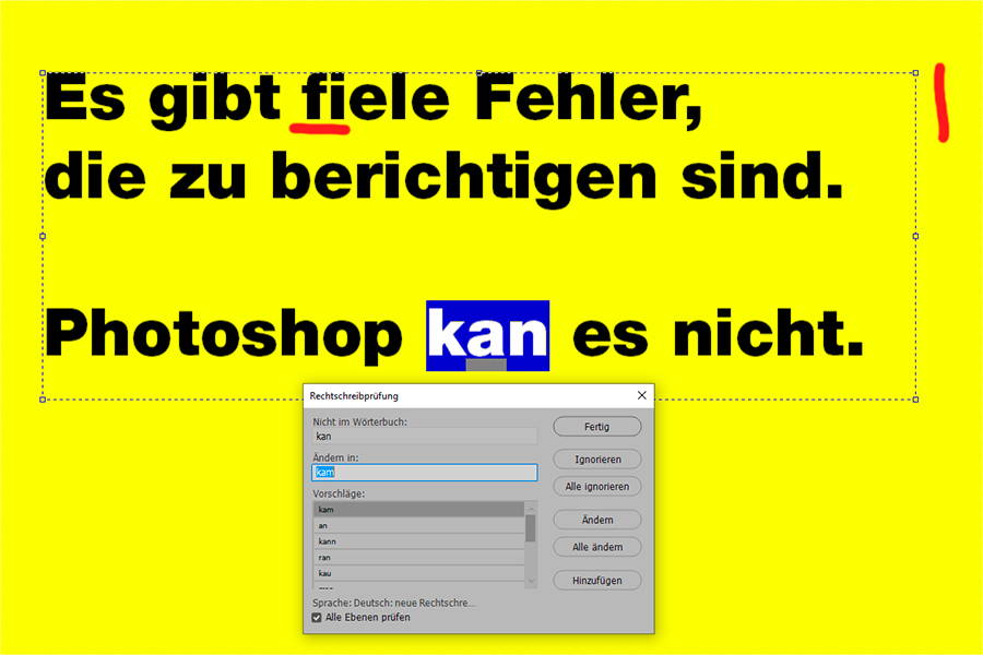 Photoshop, Rechtschreibprüfung, funktioniert nicht, Problem, 03