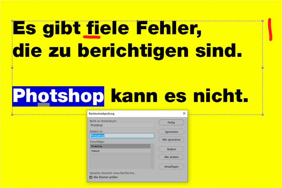 Photoshop, Rechtschreibprüfung, funktioniert nicht, Problem, 04